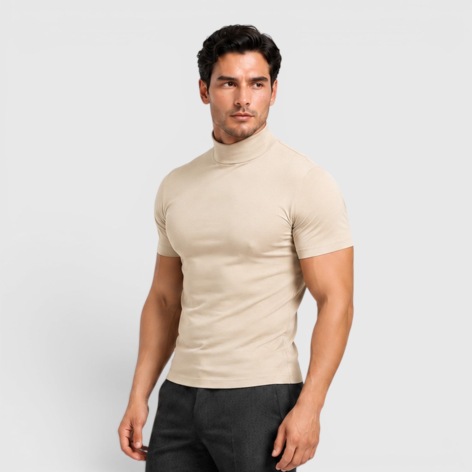 Monvaline | Men's Slim Fit Mock Neck T-Shirt for Smart Casual Summer Wear