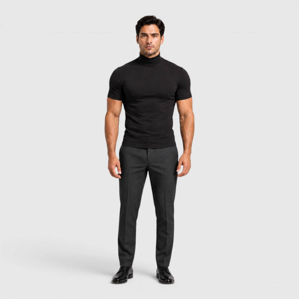 Monvaline | Men's Slim Fit Mock Neck T-Shirt for Smart Casual Summer Wear