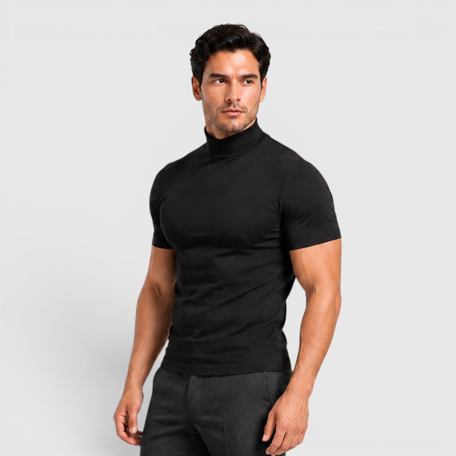 Monvaline | Men's Slim Fit Mock Neck T-Shirt for Smart Casual Summer Wear