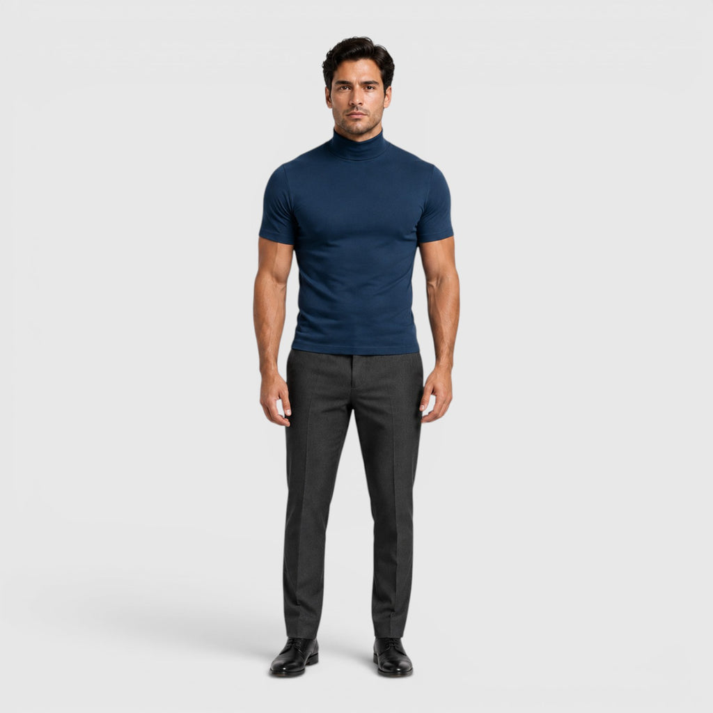 Monvaline | Men's Slim Fit Mock Neck T-Shirt for Smart Casual Summer Wear