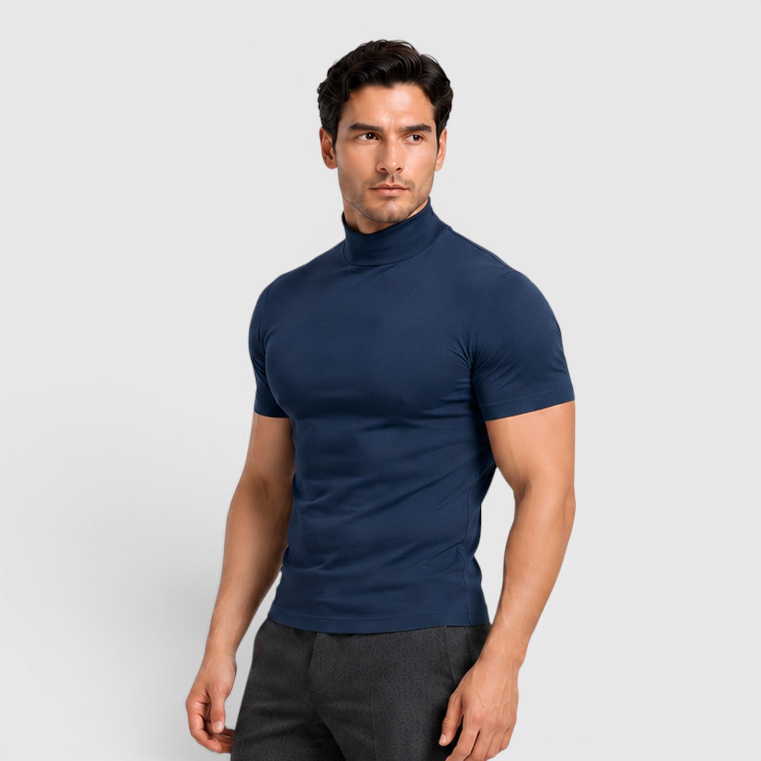 Monvaline | Men's Slim Fit Mock Neck T-Shirt for Smart Casual Summer Wear
