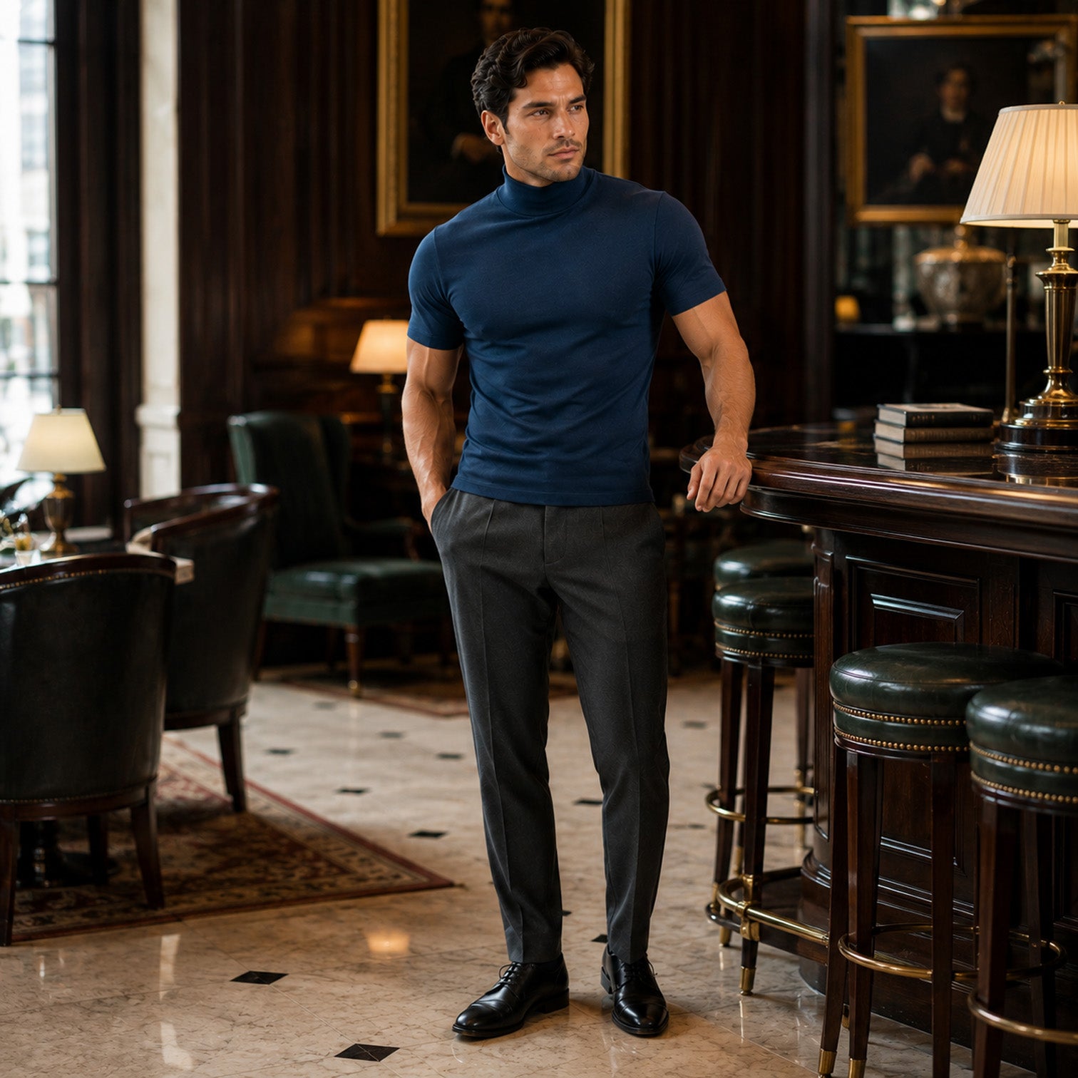 Monvaline | Men's Slim Fit Mock Neck T-Shirt for Smart Casual Summer Wear