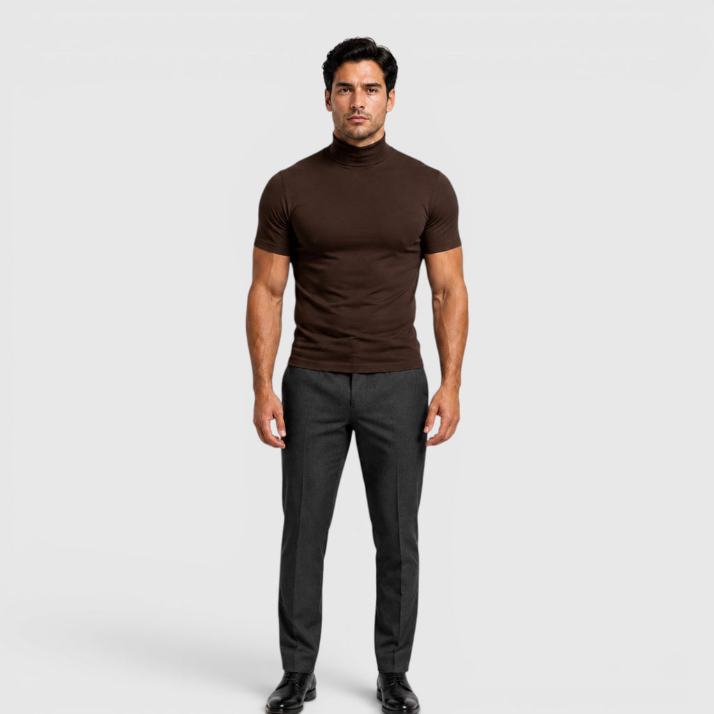 Monvaline | Men's Slim Fit Mock Neck T-Shirt for Smart Casual Summer Wear