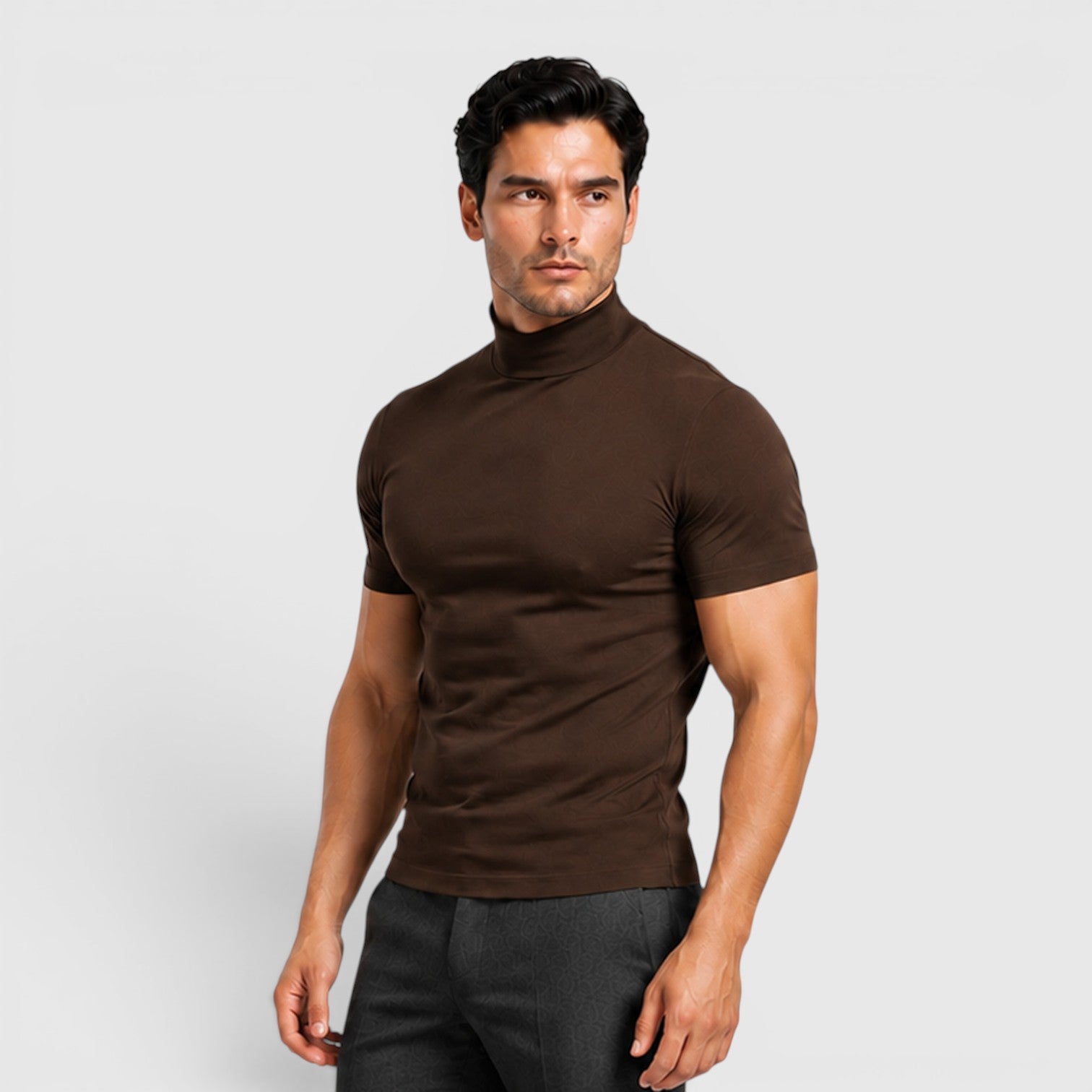 Monvaline | Men's Slim Fit Mock Neck T-Shirt for Smart Casual Summer Wear