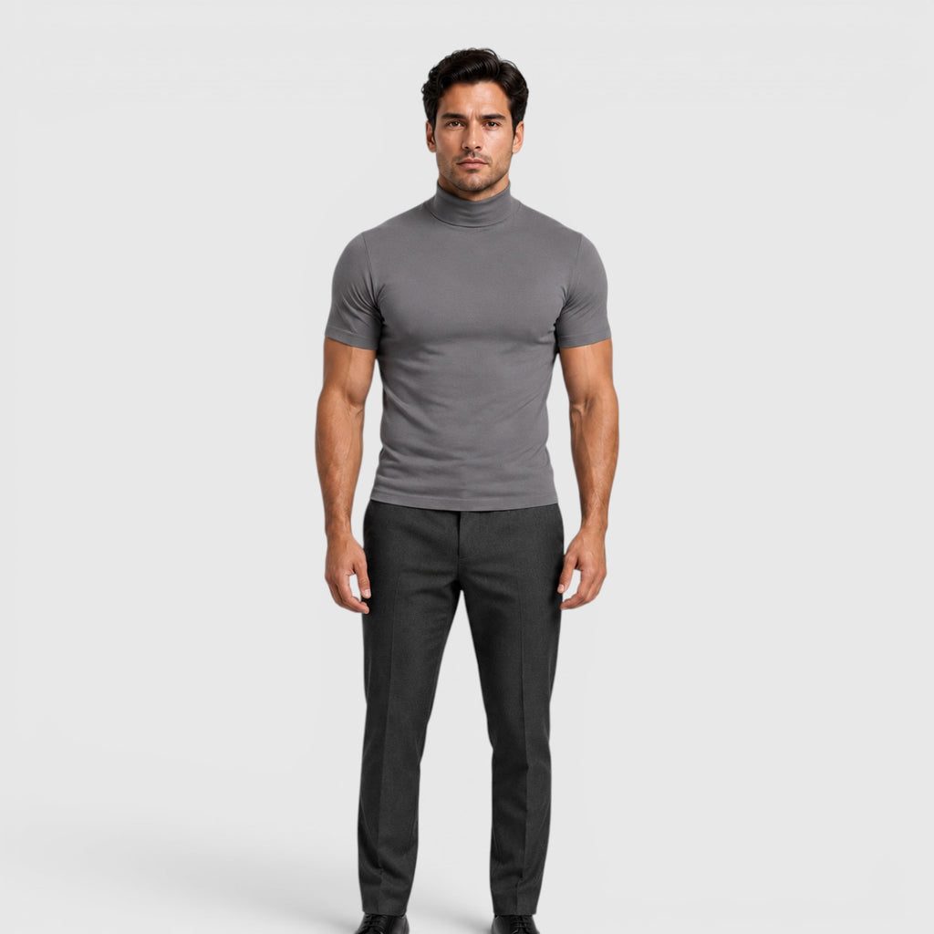 Monvaline | Men's Slim Fit Mock Neck T-Shirt for Smart Casual Summer Wear