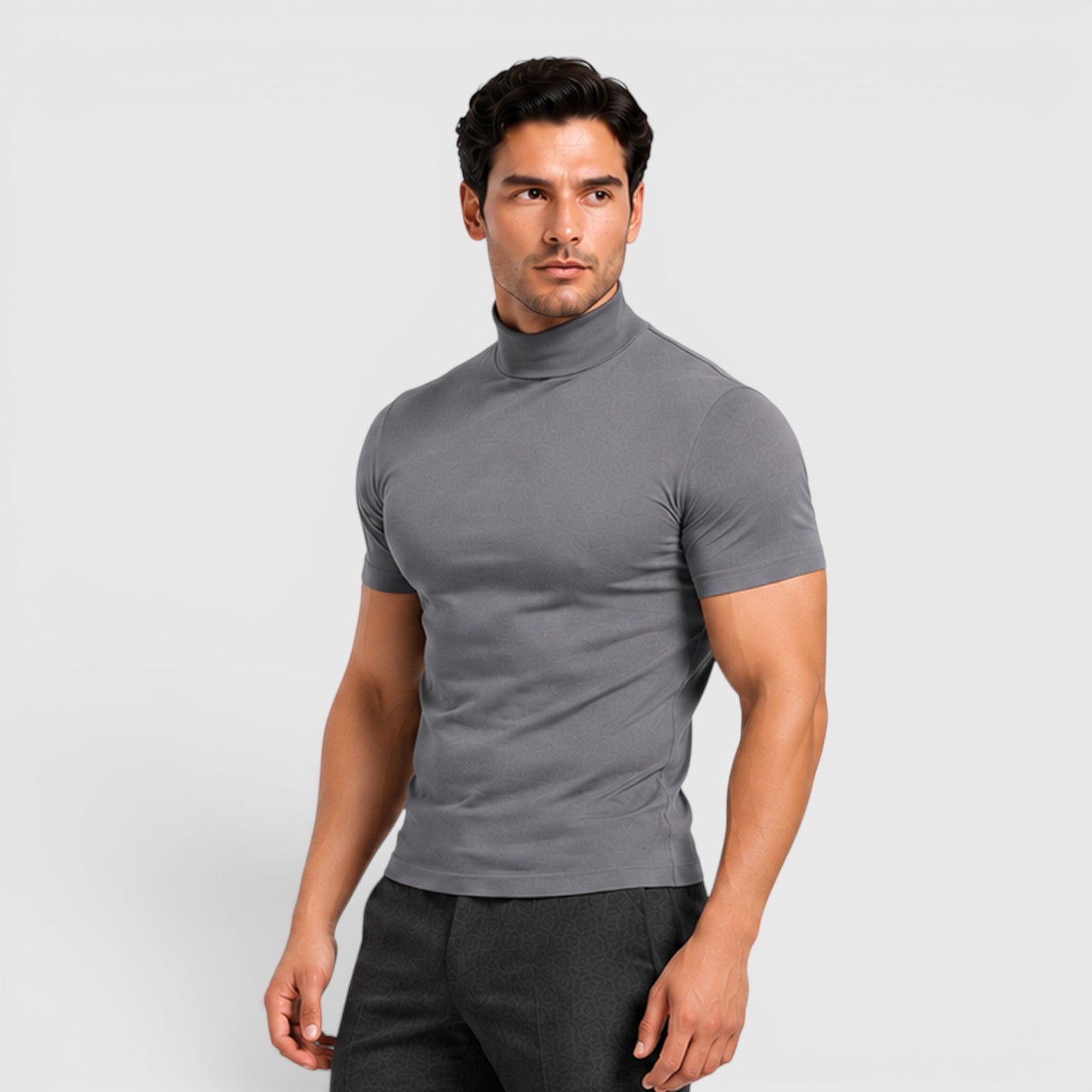 Monvaline | Men's Slim Fit Mock Neck T-Shirt for Smart Casual Summer Wear