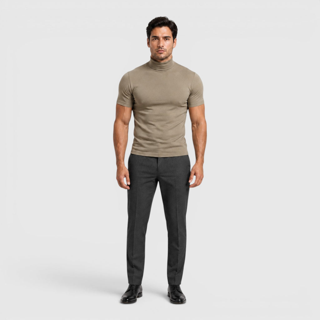 Monvaline | Men's Slim Fit Mock Neck T-Shirt for Smart Casual Summer Wear