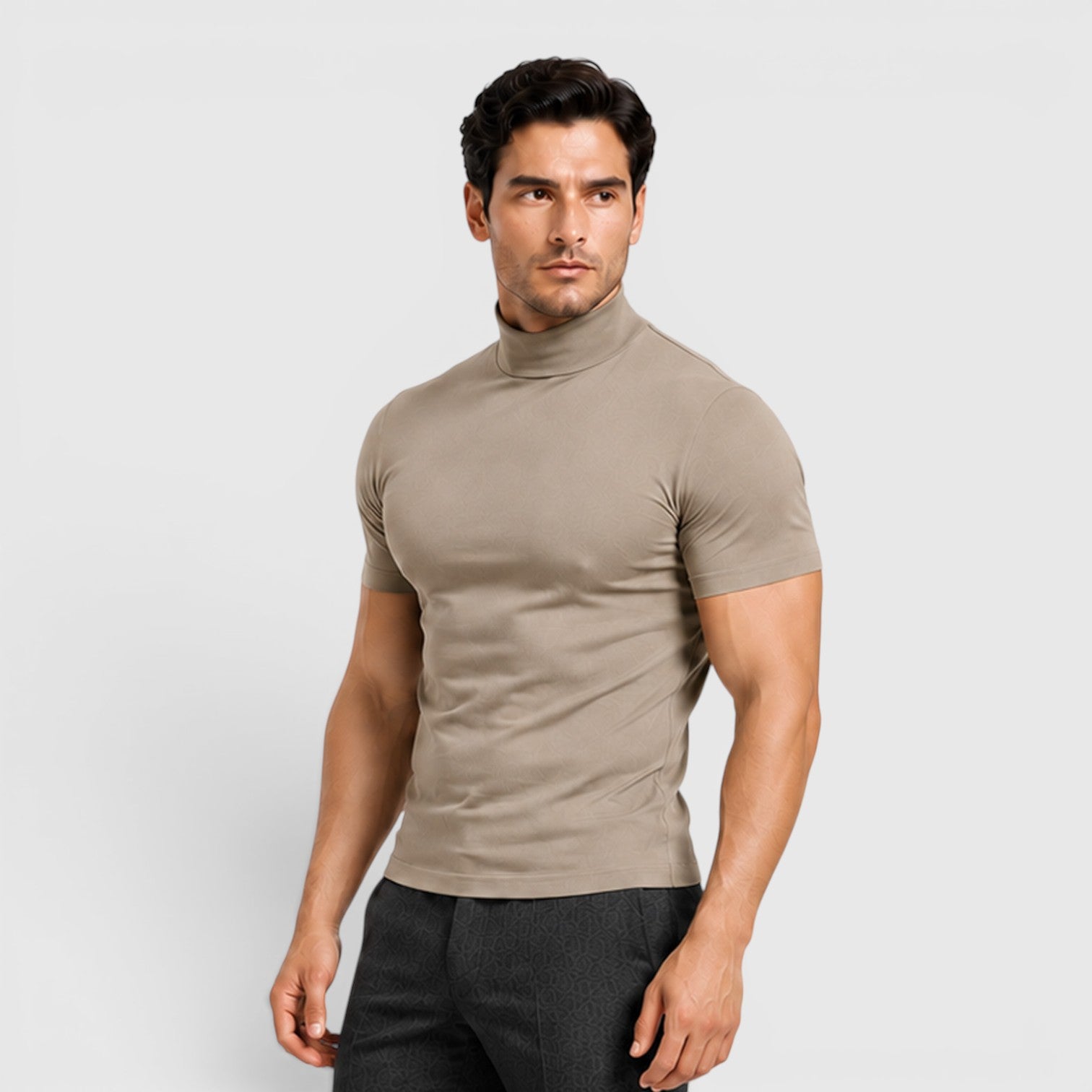 Monvaline | Men's Slim Fit Mock Neck T-Shirt for Smart Casual Summer Wear