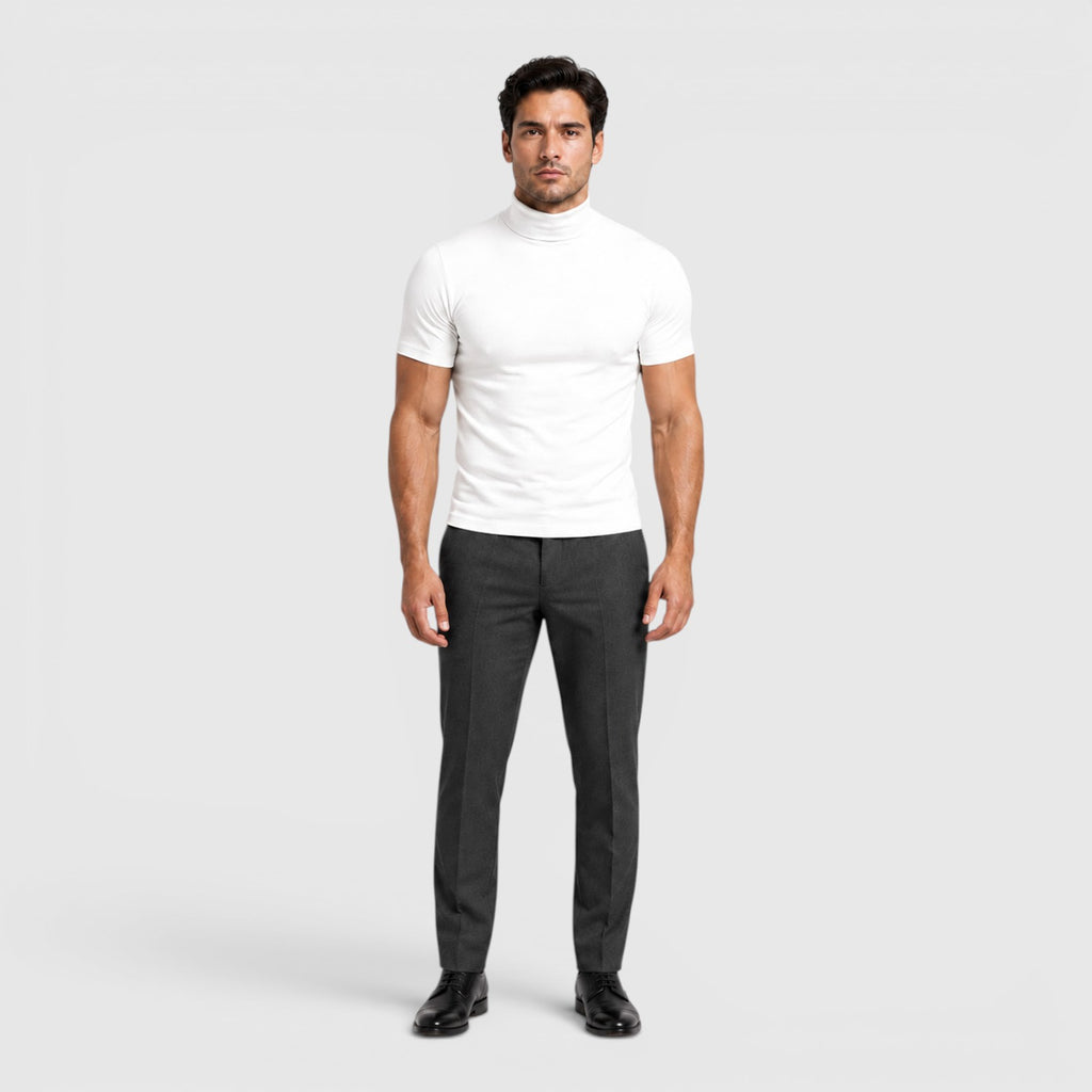 Monvaline | Men's Slim Fit Mock Neck T-Shirt for Smart Casual Summer Wear