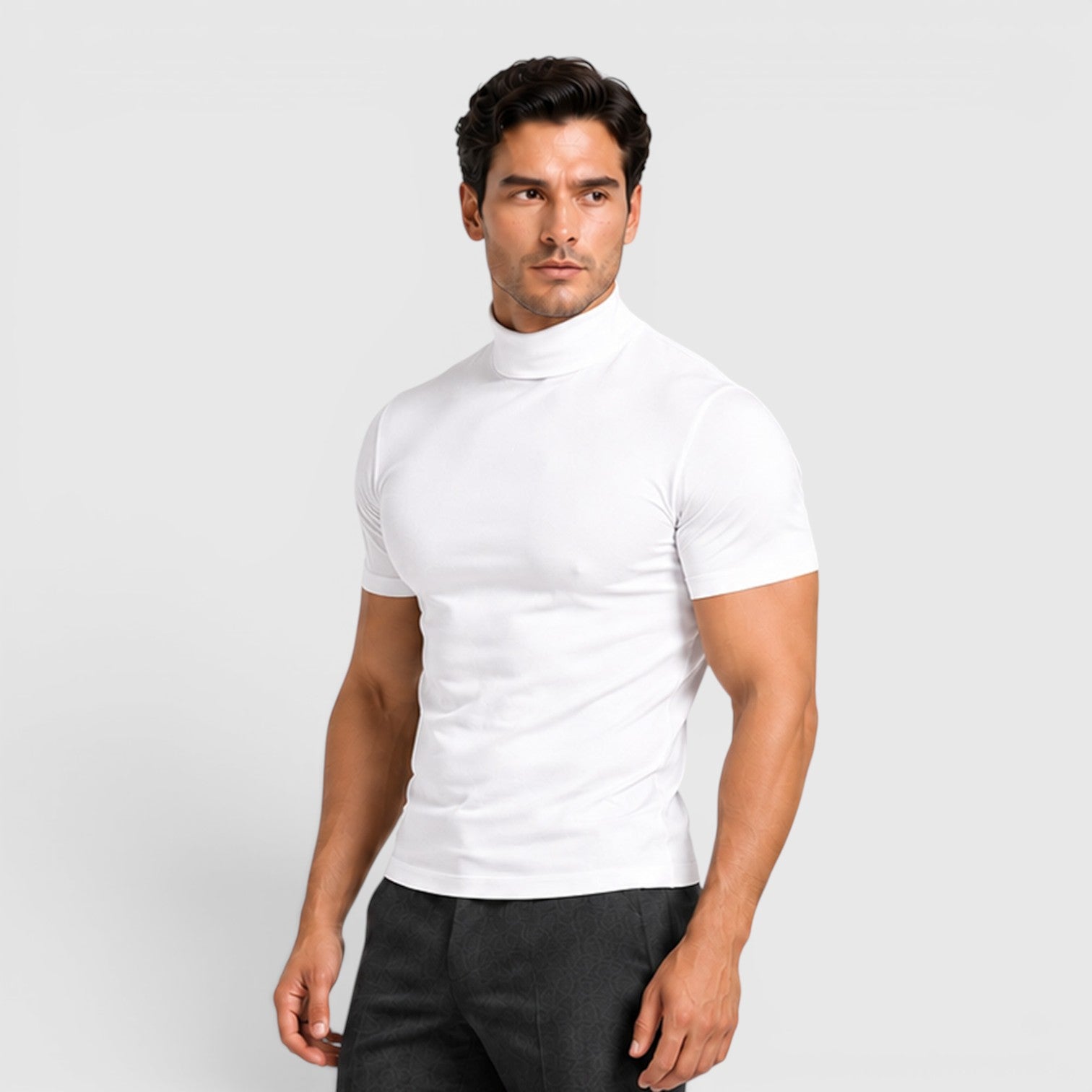 Monvaline | Men's Slim Fit Mock Neck T-Shirt for Smart Casual Summer Wear
