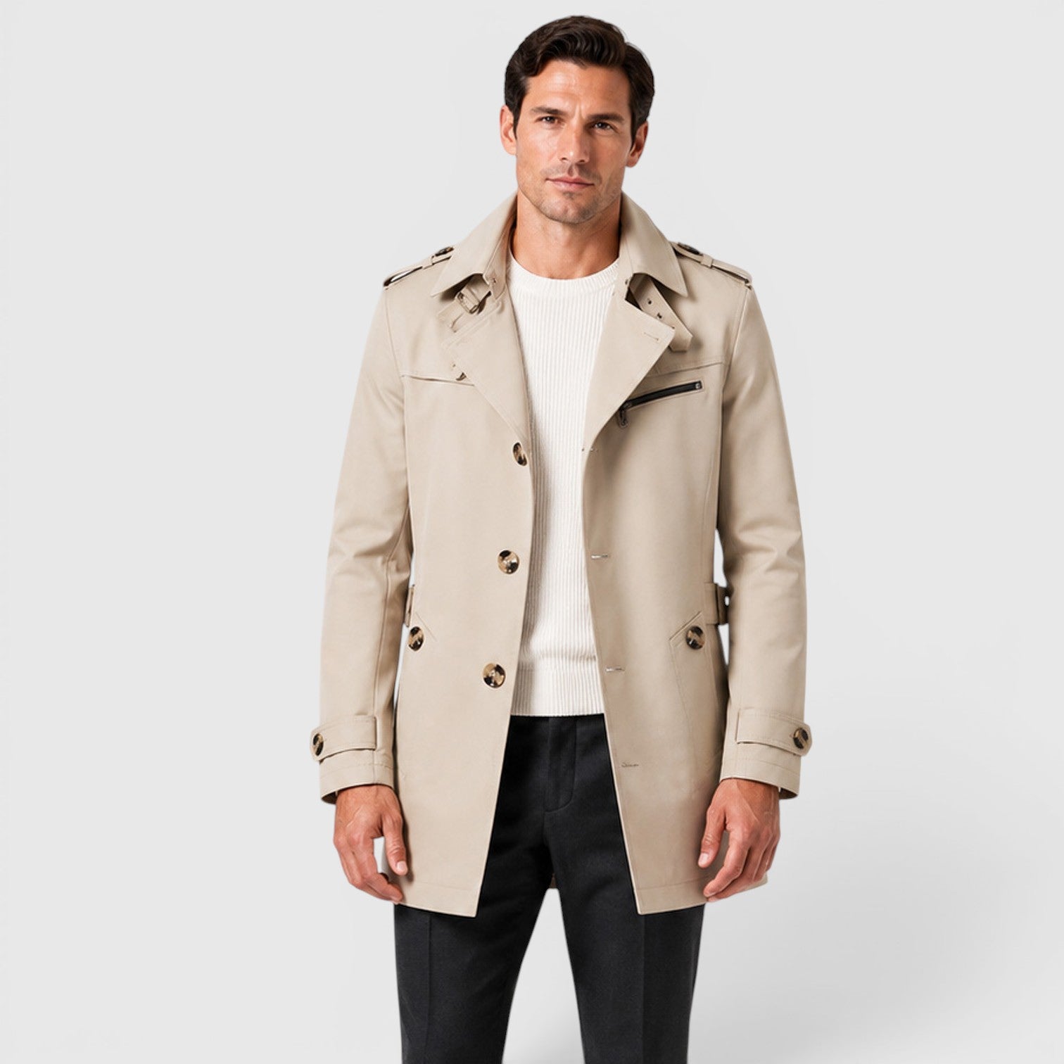 Monvaline | Men's Slim Fit Trench Coat - Cotton Military Jacket
