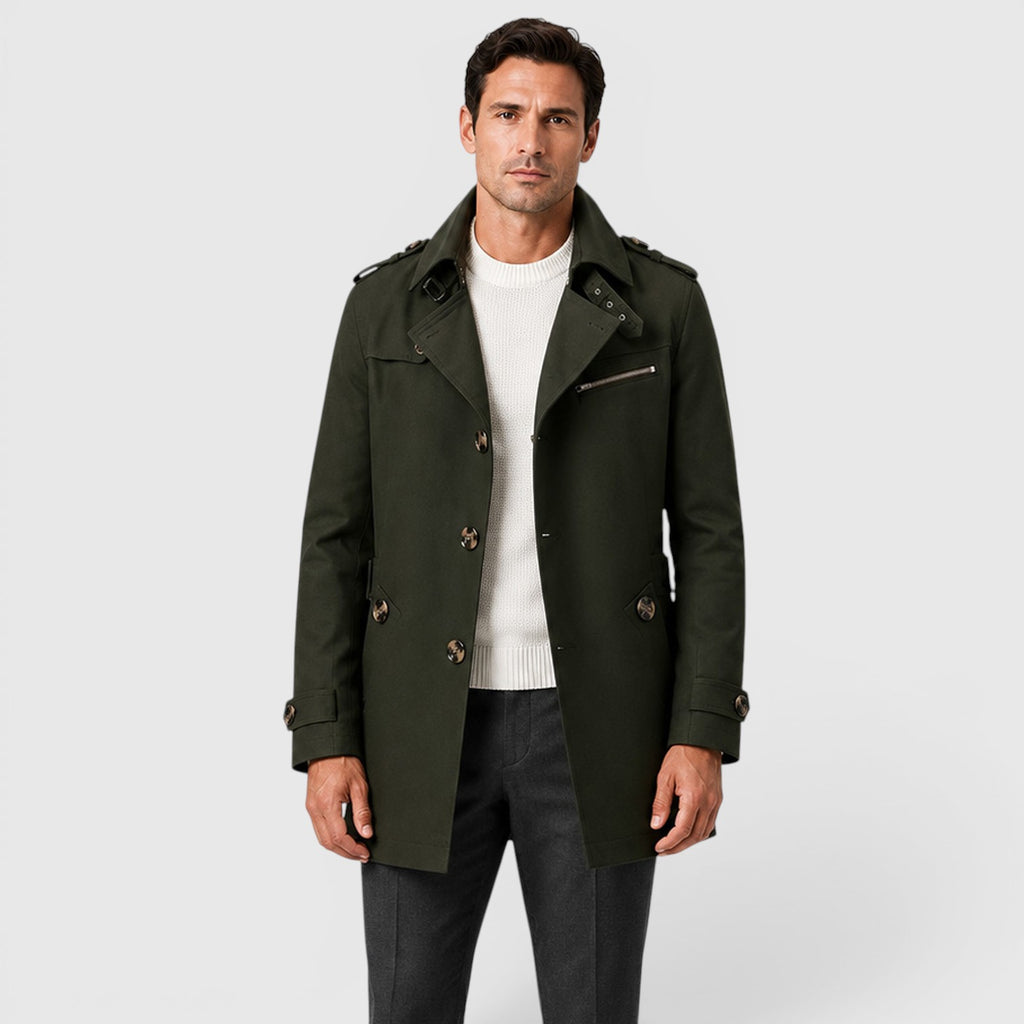 Monvaline | Men's Slim Fit Trench Coat - Cotton Military Jacket