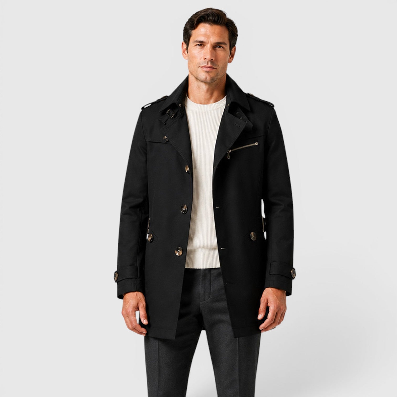 Monvaline | Men's Slim Fit Trench Coat - Cotton Military Jacket