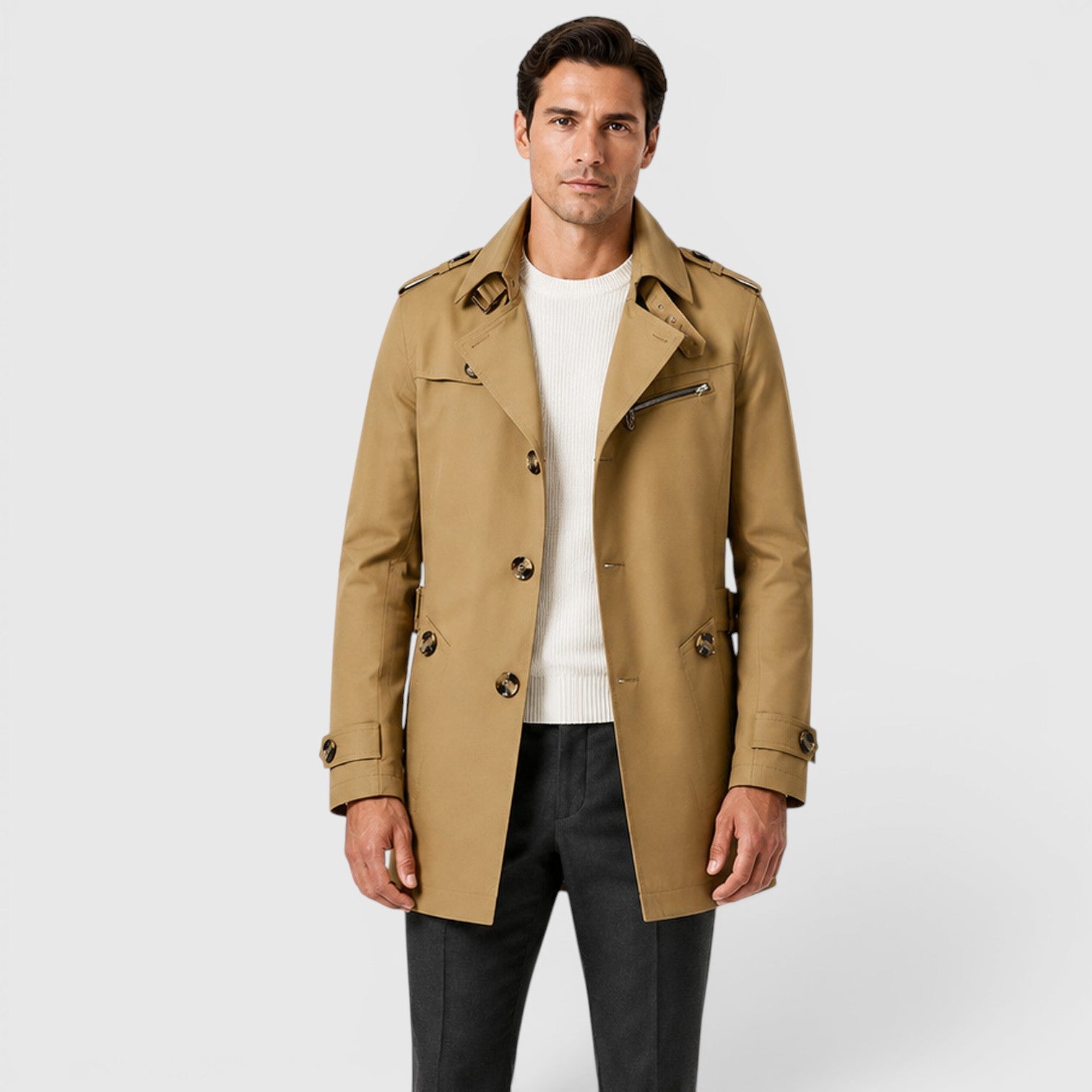 Monvaline | Men's Slim Fit Trench Coat - Cotton Military Jacket