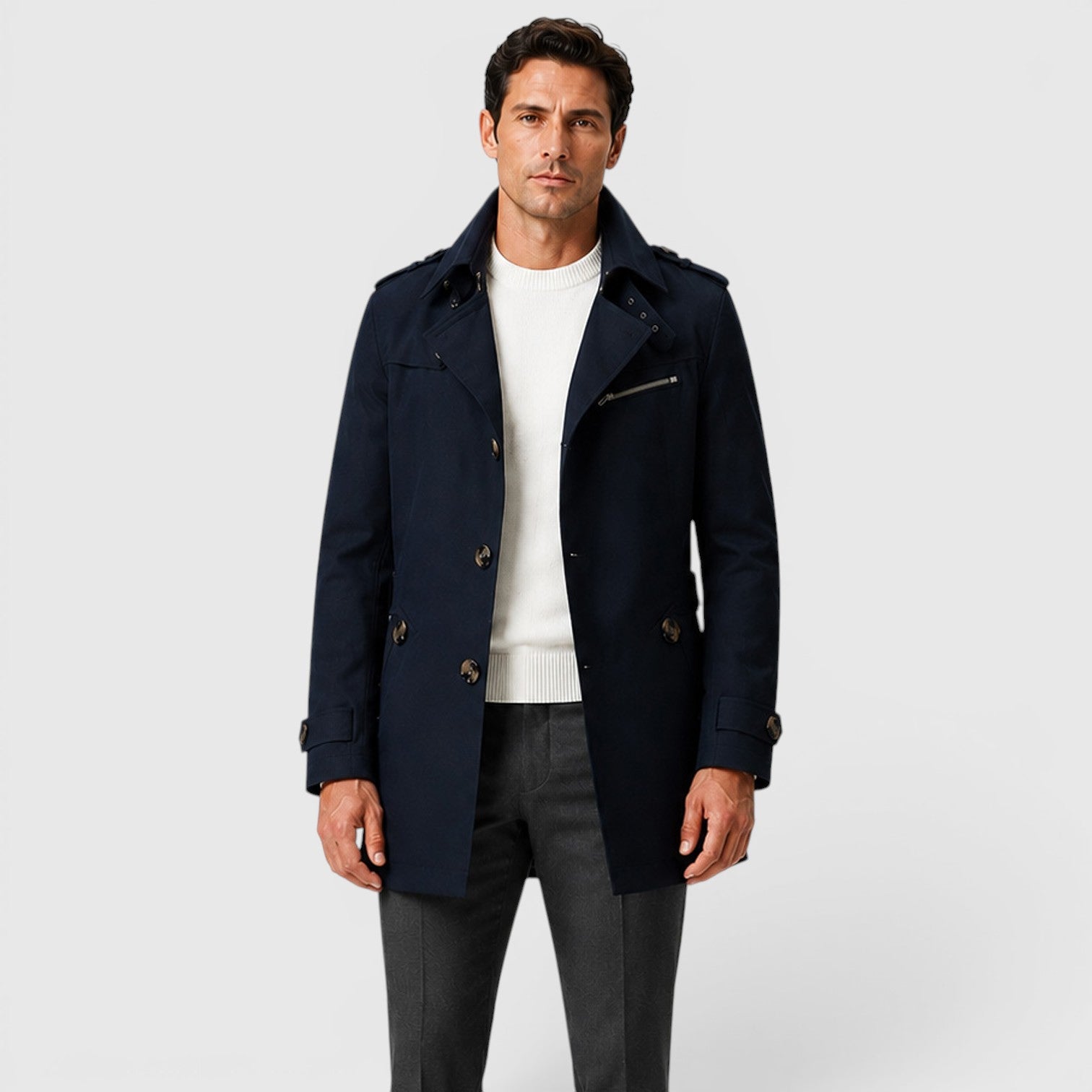 Monvaline | Men's Slim Fit Trench Coat - Cotton Military Jacket
