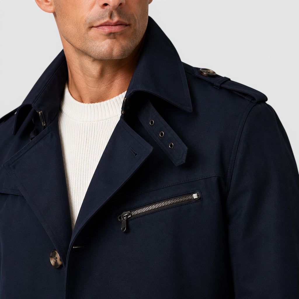 Monvaline | Men's Slim Fit Trench Coat - Cotton Military Jacket