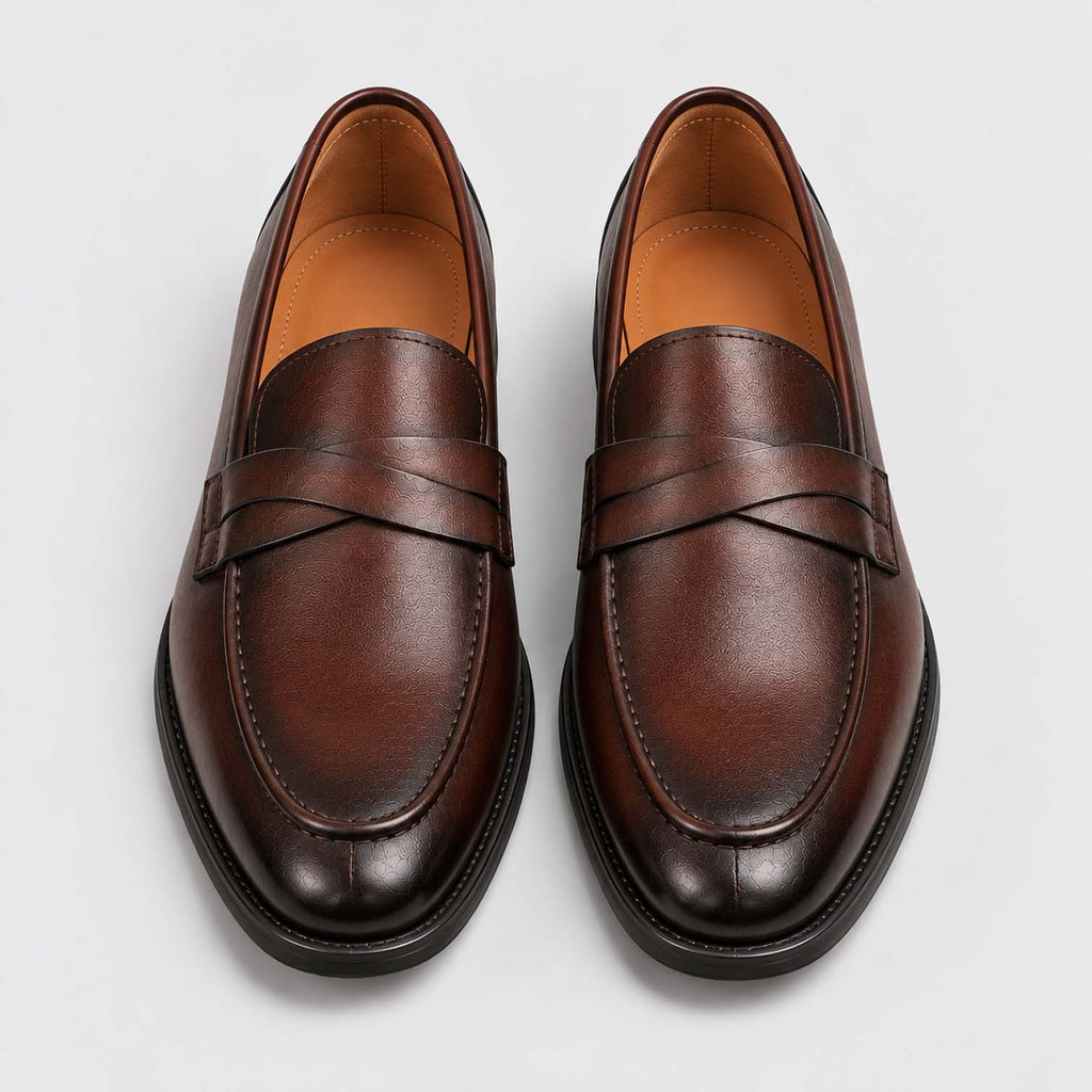 Monvaline | Men's Leather Slip-On Penny Loafers Smart Casual Shoes