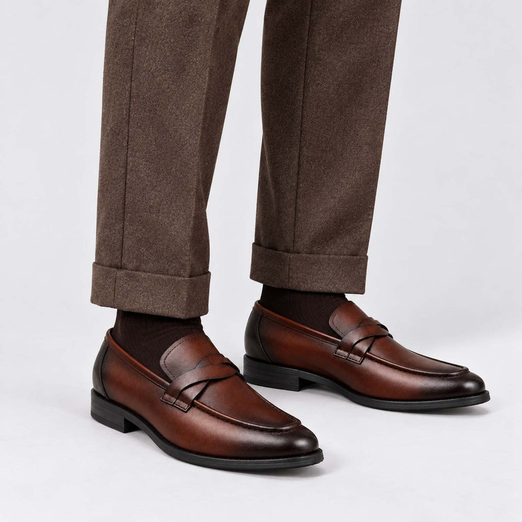 Monvaline | Men's Leather Slip-On Penny Loafers Smart Casual Shoes