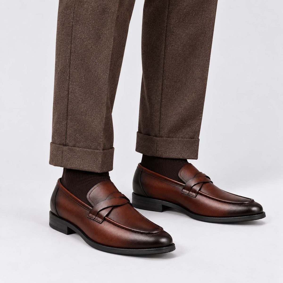 Monvaline | Men's Leather Slip-On Penny Loafers Smart Casual Shoes