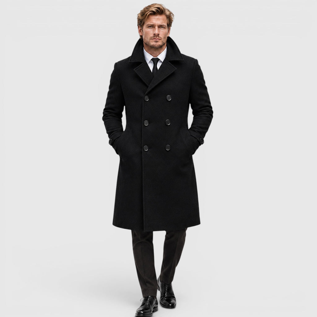 Monvaline | Men's Smart Casual Double-Breasted Wool Overcoat Long Fit