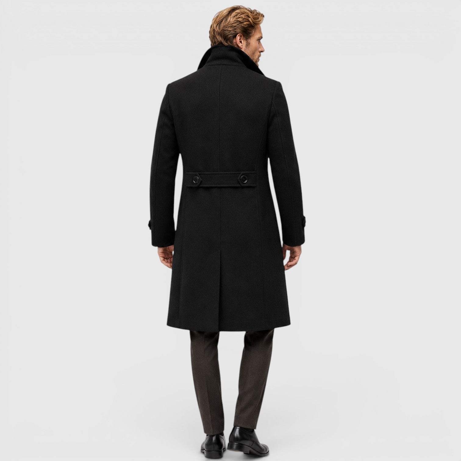 Monvaline | Men's Smart Casual Double-Breasted Wool Overcoat Long Fit