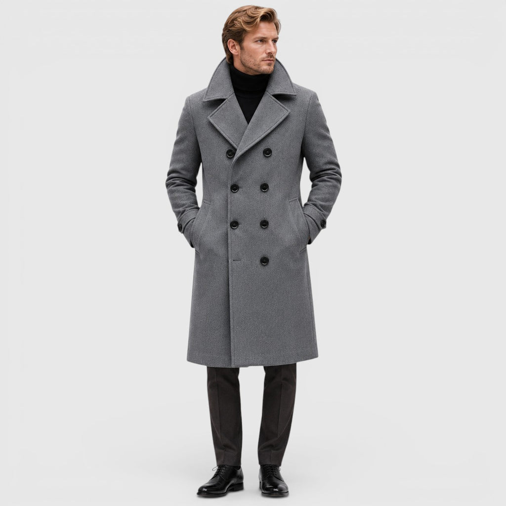 Monvaline | Men's Smart Casual Double-Breasted Wool Overcoat Long Fit