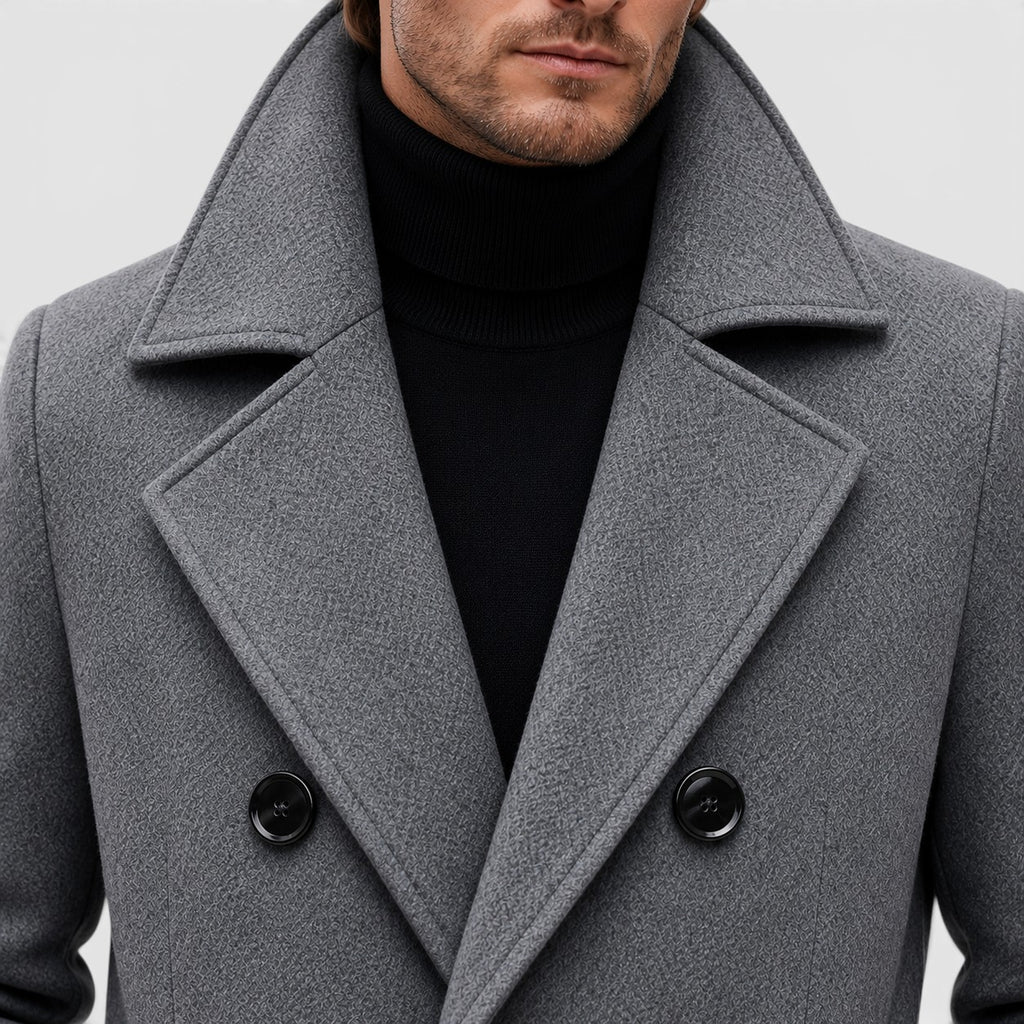 Monvaline | Men's Smart Casual Double-Breasted Wool Overcoat Long Fit