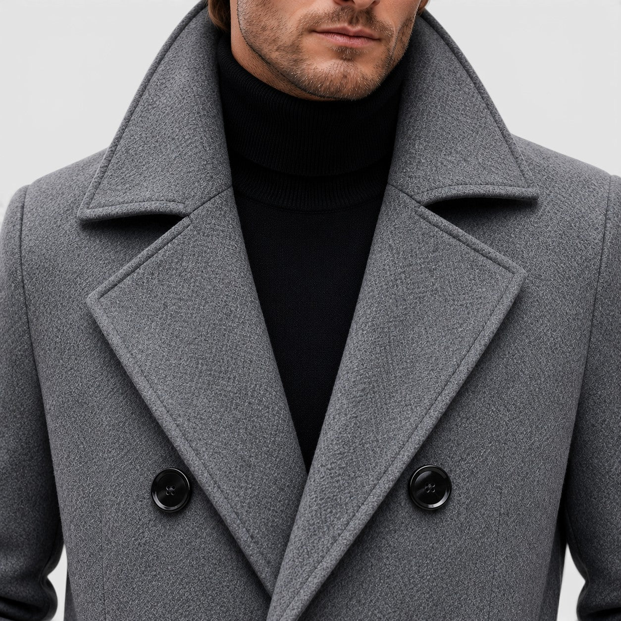 Monvaline | Men's Smart Casual Double-Breasted Wool Overcoat Long Fit