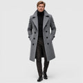 Monvaline | Men's Smart Casual Double-Breasted Wool Overcoat Long Fit