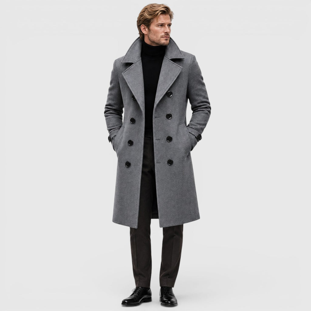 Monvaline | Men's Smart Casual Double-Breasted Wool Overcoat Long Fit