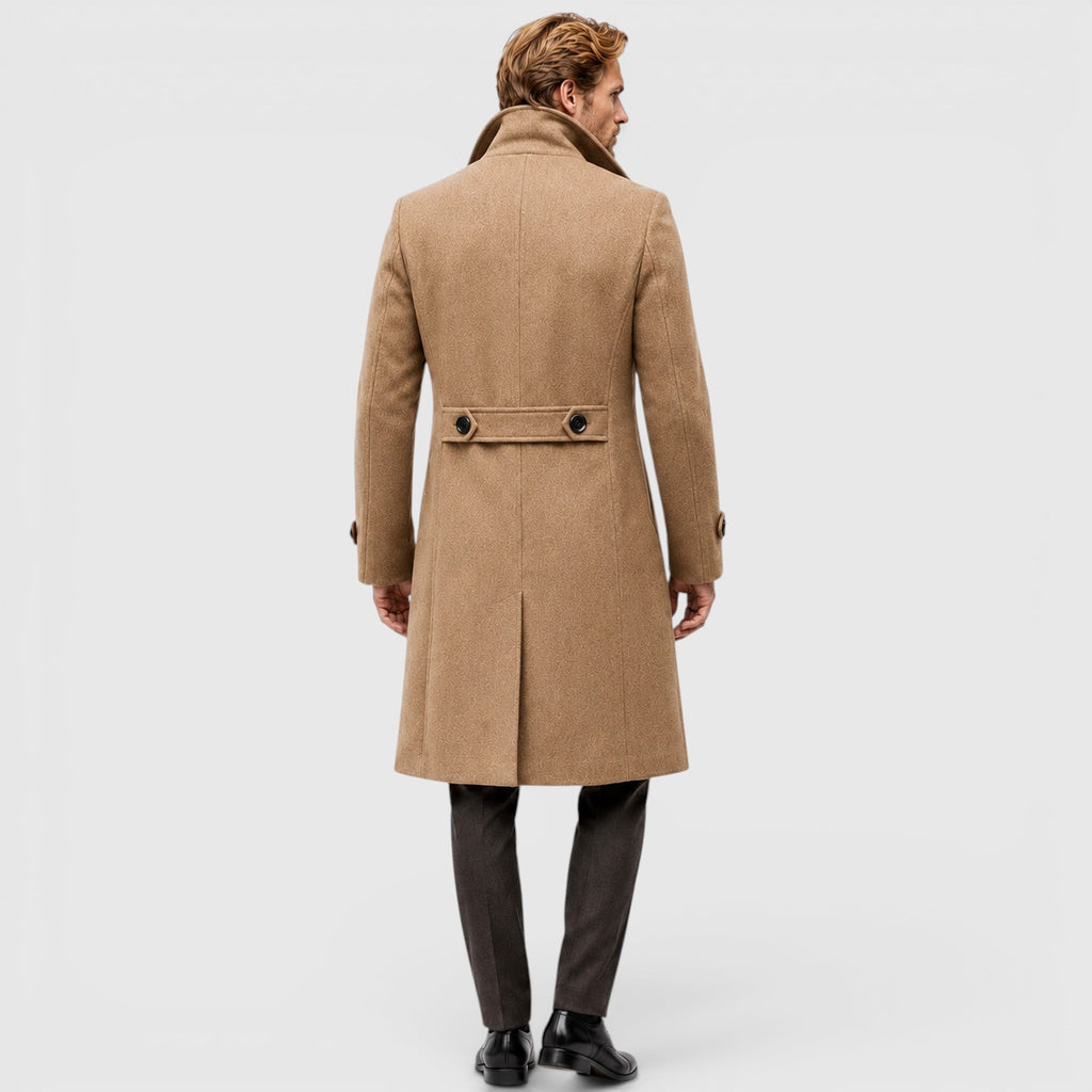 Monvaline | Men's Smart Casual Double-Breasted Wool Overcoat Long Fit