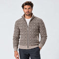 Monvaline | Men's Stand Collar Knit Zip-Up Cardigan Diamond Pattern