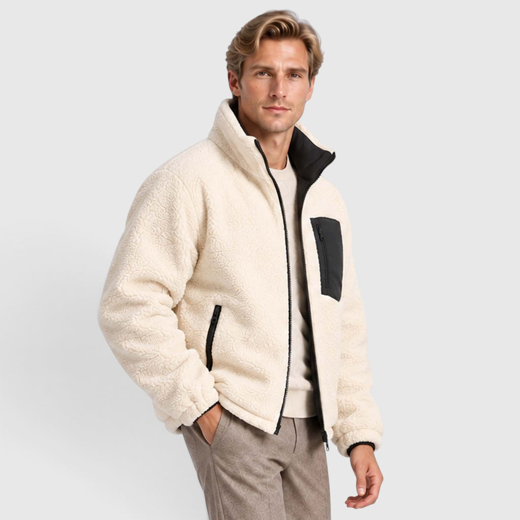 Monvaline | Men’s Reversible Puffer Jacket – Sherpa Lined Stand Collar