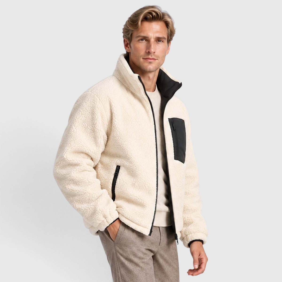 Monvaline | Men’s Reversible Puffer Jacket – Sherpa Lined Stand Collar