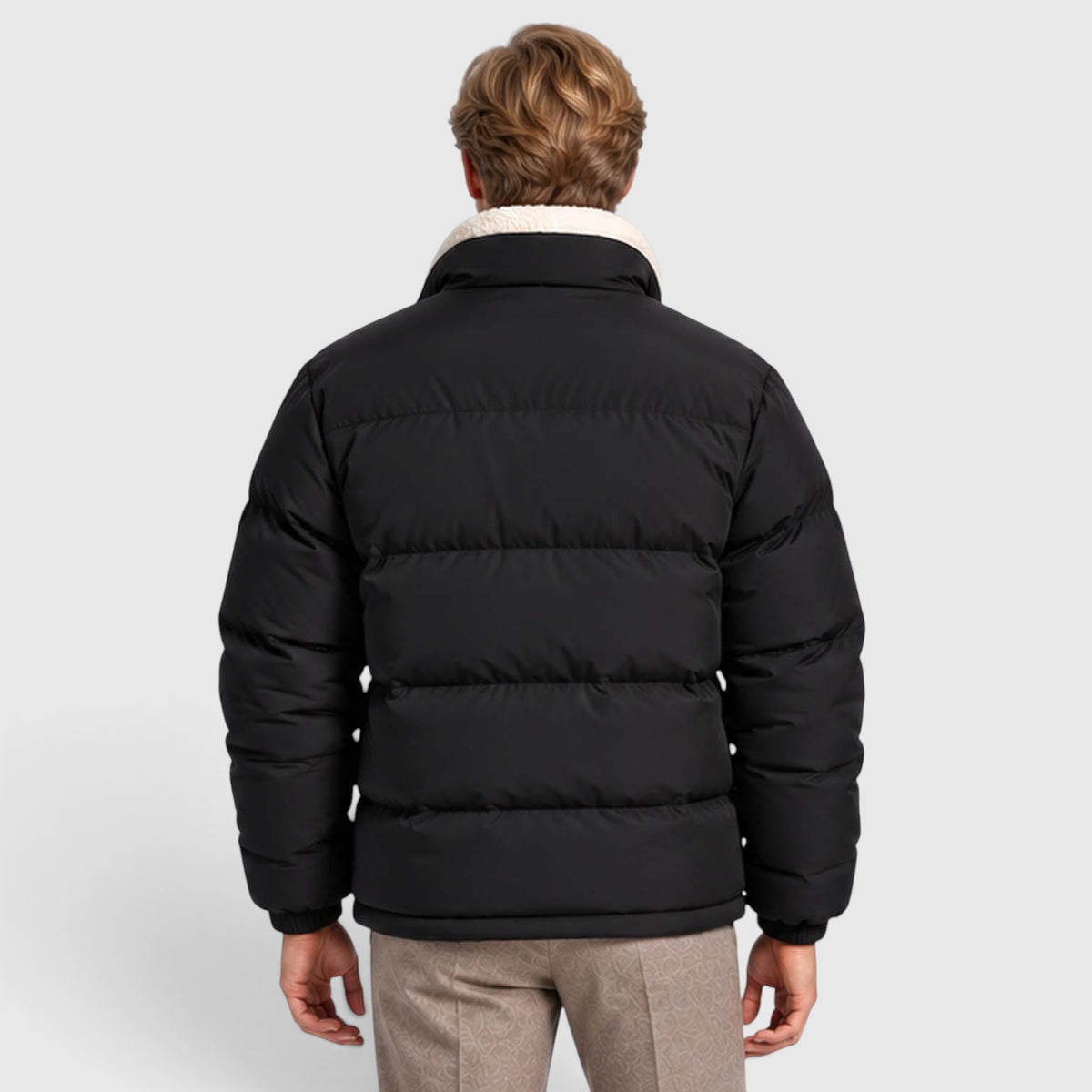 Monvaline | Men’s Reversible Puffer Jacket – Sherpa Lined Stand Collar