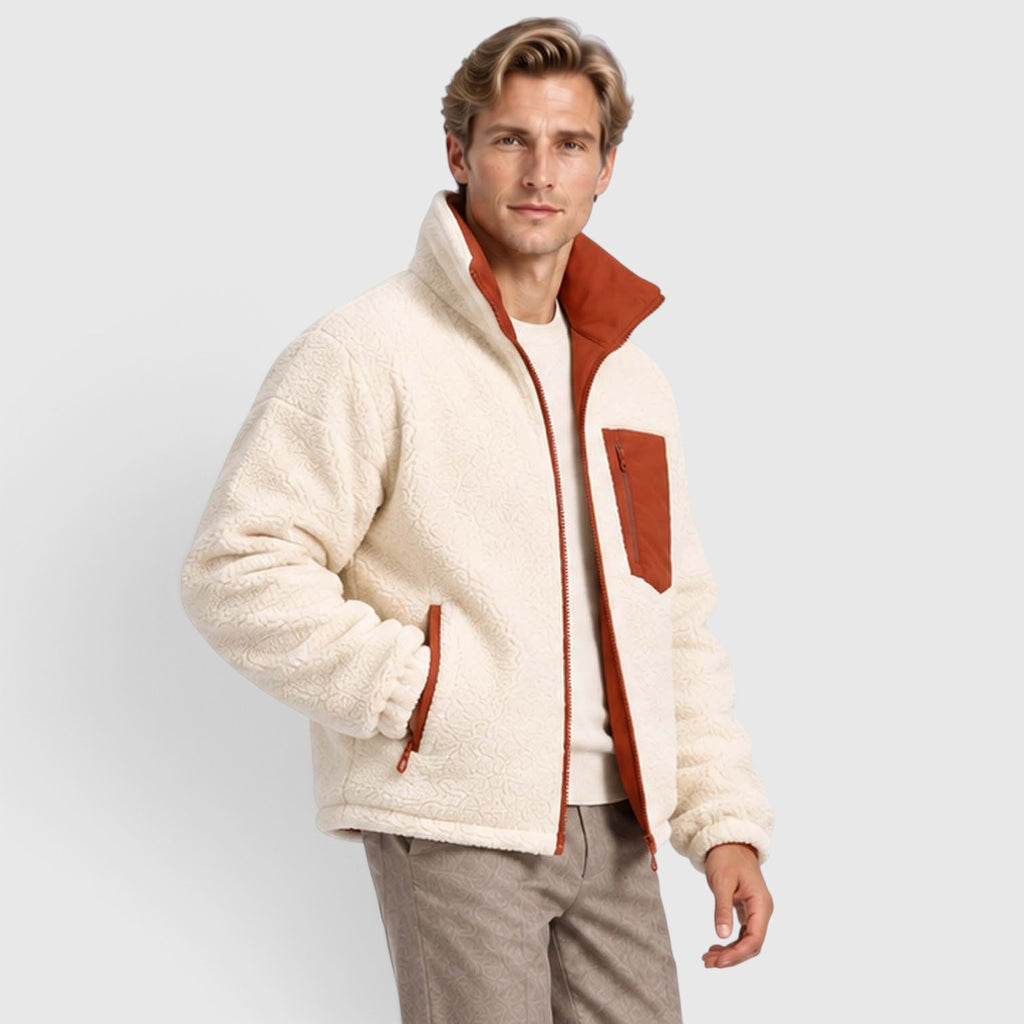 Monvaline | Men’s Reversible Puffer Jacket – Sherpa Lined Stand Collar