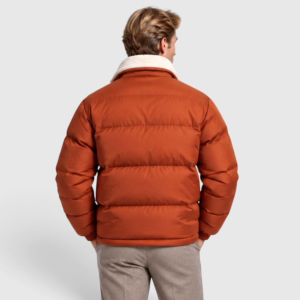 Monvaline | Men’s Reversible Puffer Jacket – Sherpa Lined Stand Collar
