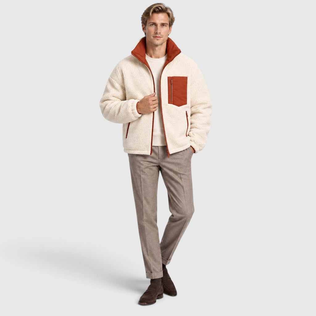 Monvaline | Men’s Reversible Puffer Jacket – Sherpa Lined Stand Collar