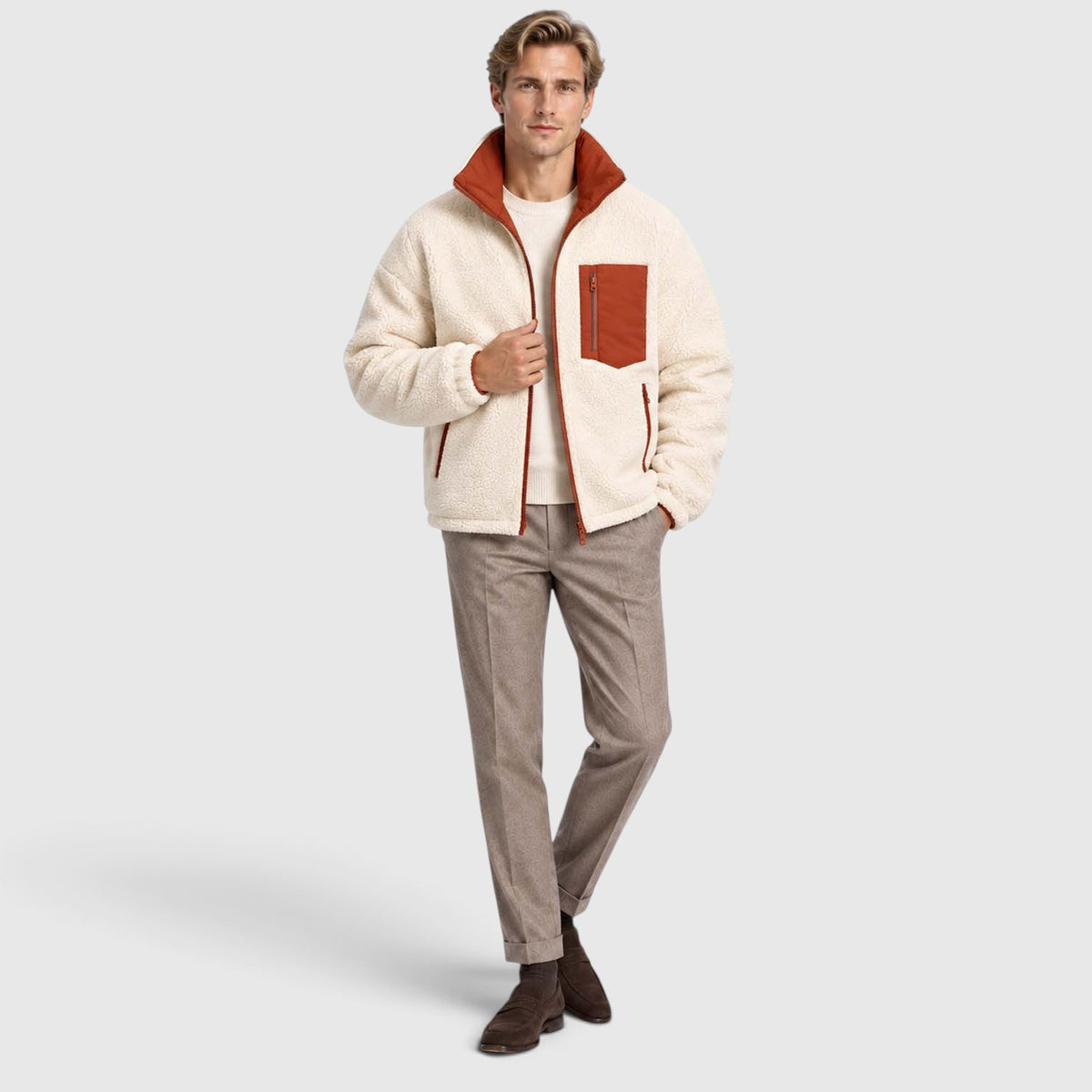 Monvaline | Men’s Reversible Puffer Jacket – Sherpa Lined Stand Collar