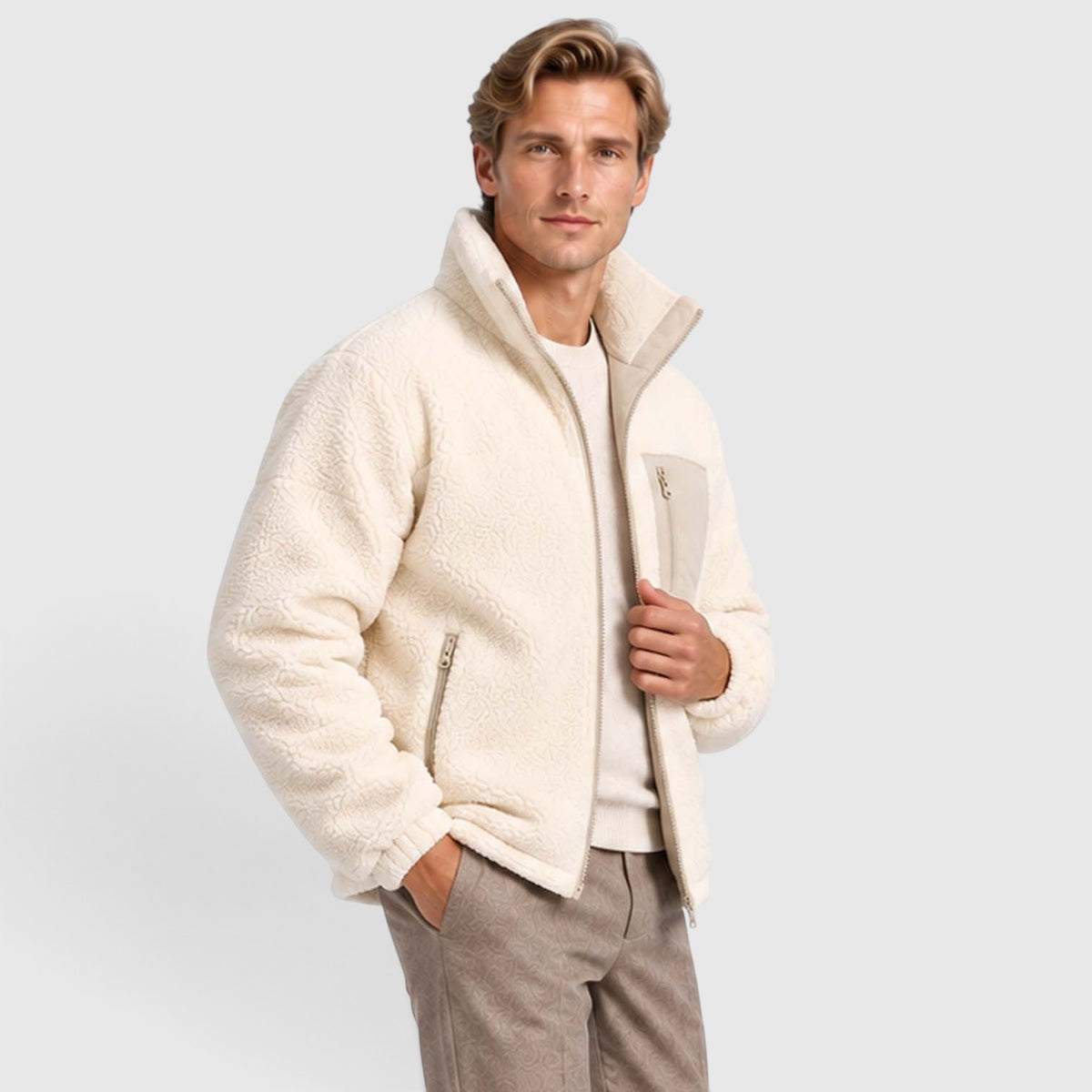 Monvaline | Men’s Reversible Puffer Jacket – Sherpa Lined Stand Collar