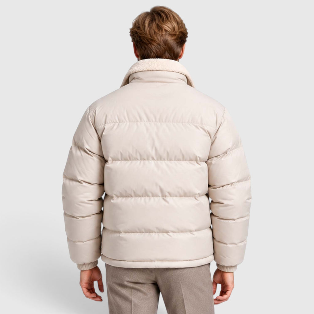 Monvaline | Men’s Reversible Puffer Jacket – Sherpa Lined Stand Collar
