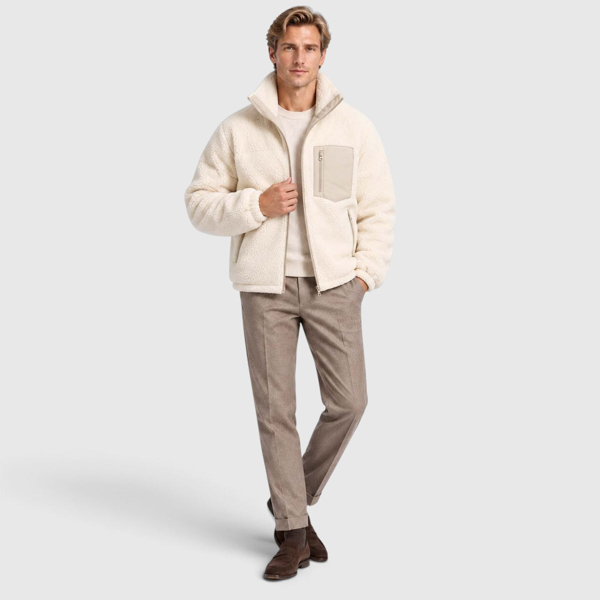 Monvaline | Men’s Reversible Puffer Jacket – Sherpa Lined Stand Collar