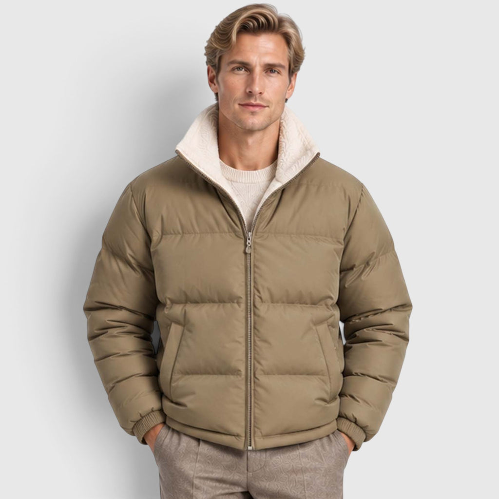 Monvaline | Men’s Reversible Puffer Jacket – Sherpa Lined Stand Collar