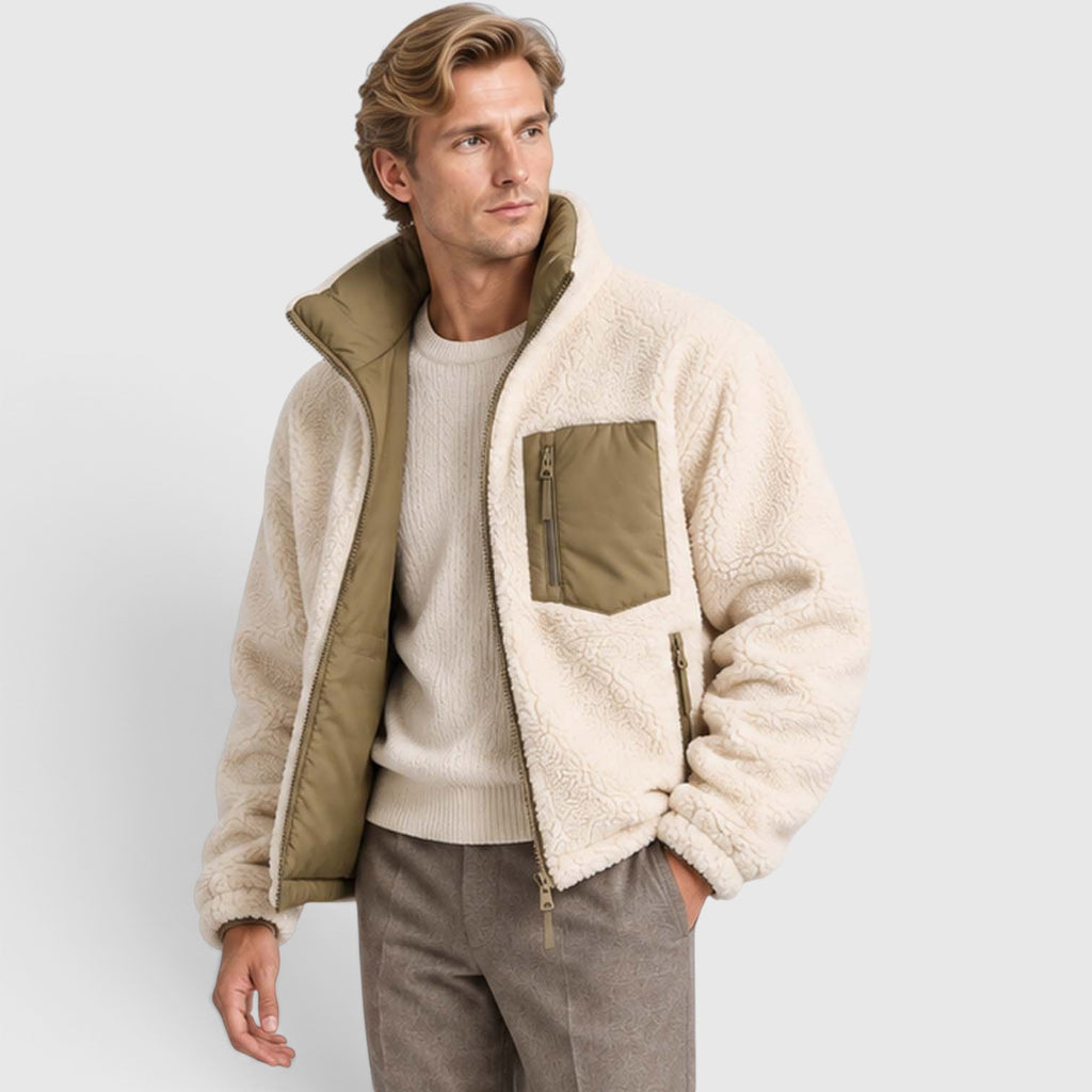Monvaline | Men’s Reversible Puffer Jacket – Sherpa Lined Stand Collar