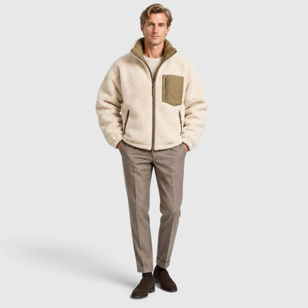 Monvaline | Men’s Reversible Puffer Jacket – Sherpa Lined Stand Collar