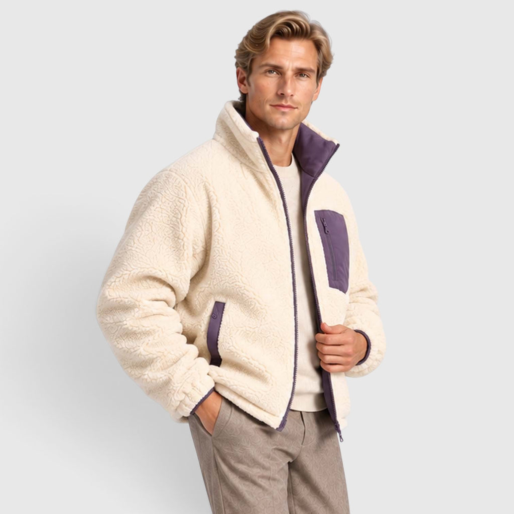 Monvaline | Men’s Reversible Puffer Jacket – Sherpa Lined Stand Collar