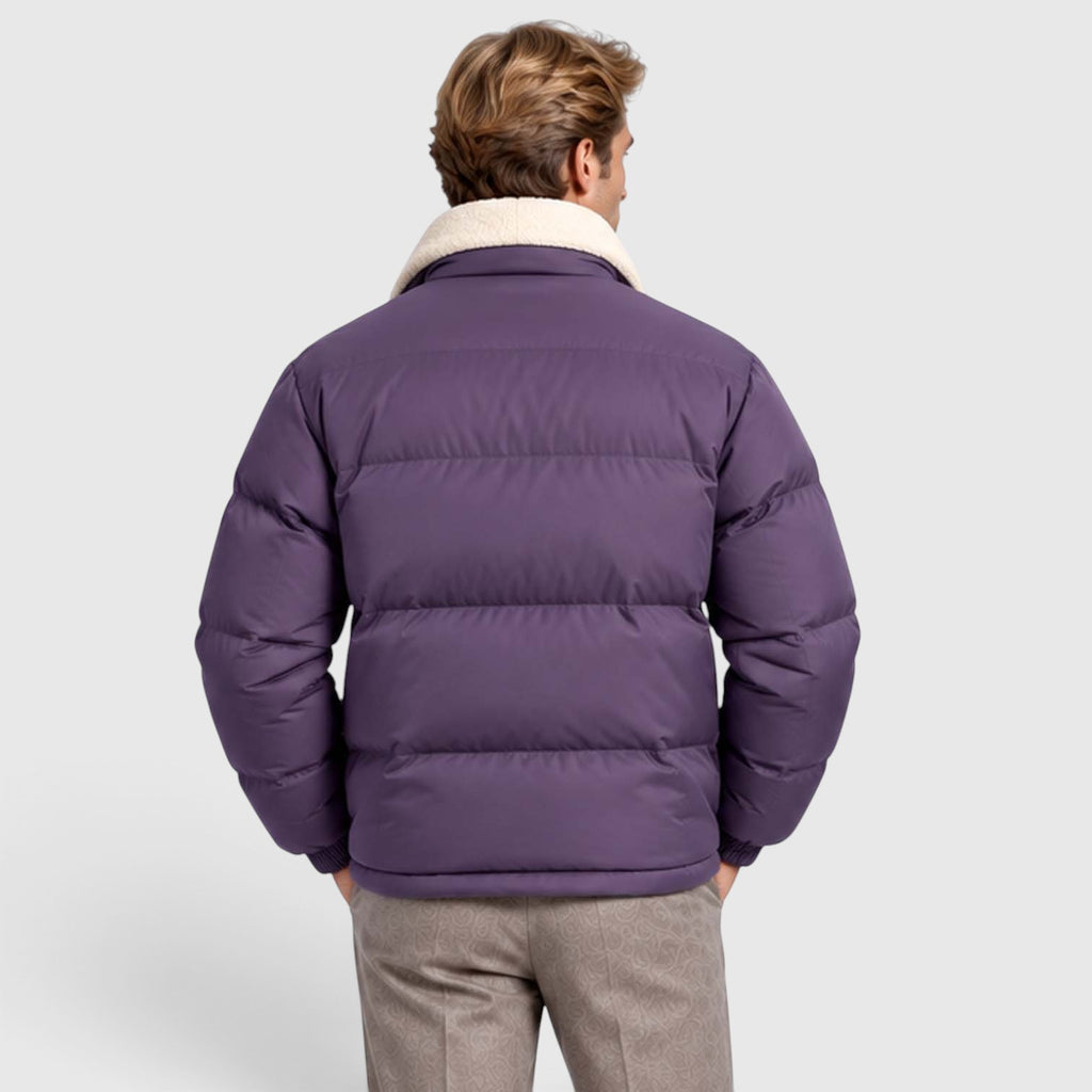 Monvaline | Men’s Reversible Puffer Jacket – Sherpa Lined Stand Collar