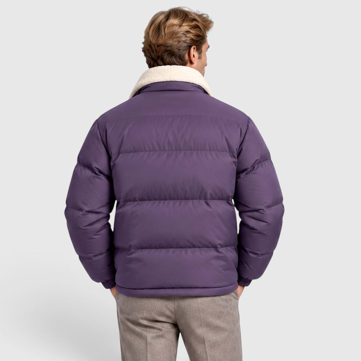 Monvaline | Men’s Reversible Puffer Jacket – Sherpa Lined Stand Collar