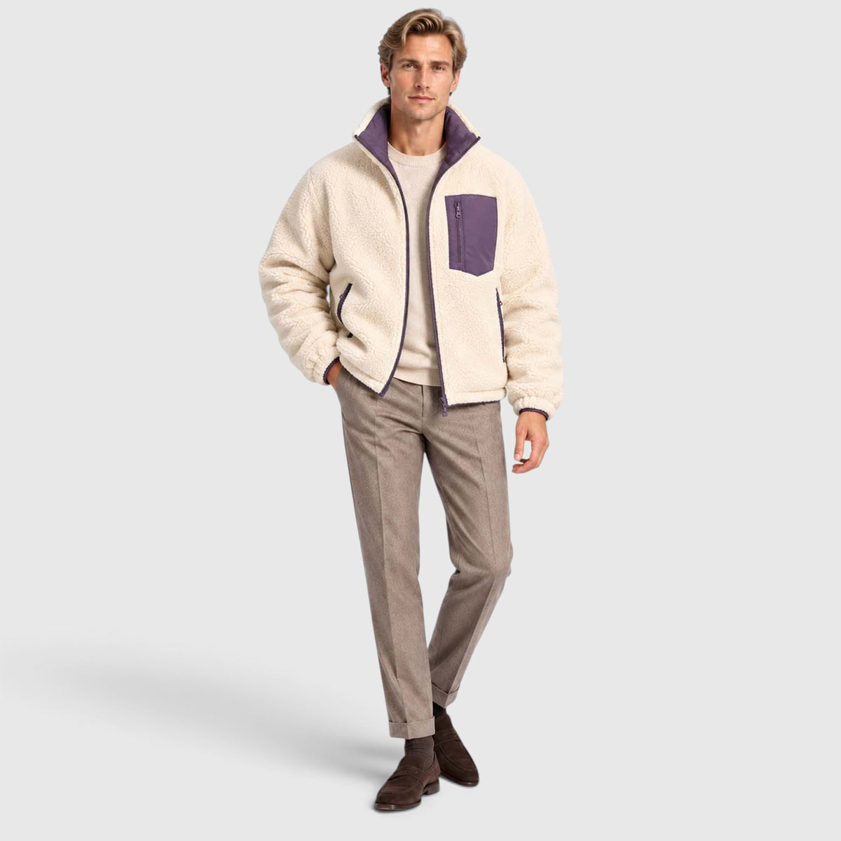 Monvaline | Men’s Reversible Puffer Jacket – Sherpa Lined Stand Collar