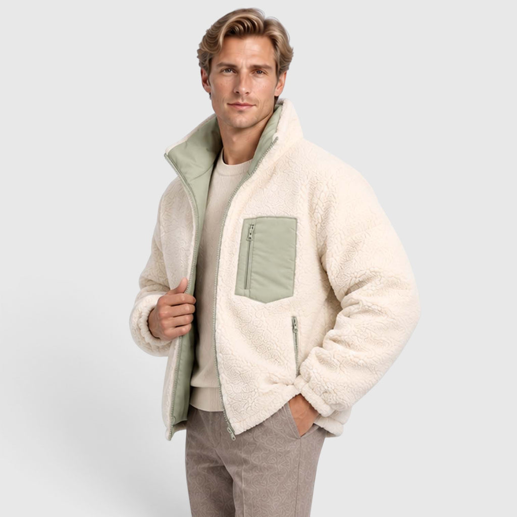 Monvaline | Men’s Reversible Puffer Jacket – Sherpa Lined Stand Collar